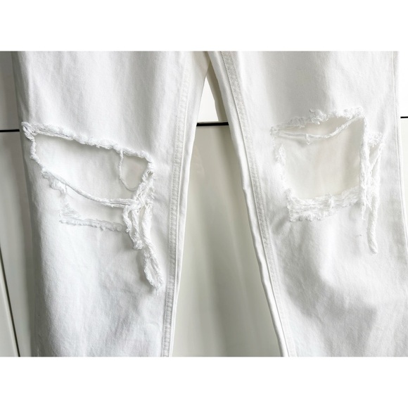 We The Free Maggie Mid Rise Straight Jean  in Optic White Denim Distressed 30 - Picture 8 of 14